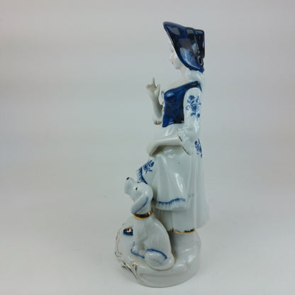 Leonardo Collection Porcelain Lady Figurine with Dog, Blue and White Dress