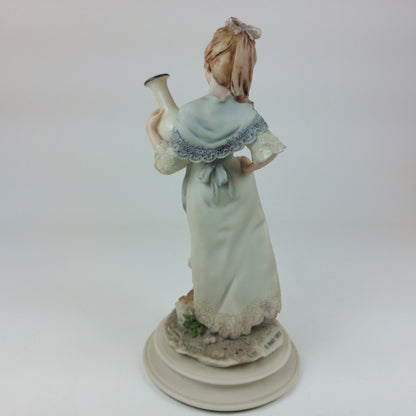 A. Belcari Capodimonte Figurine, Signed 1987, Italian Porcelain Girl with Dog