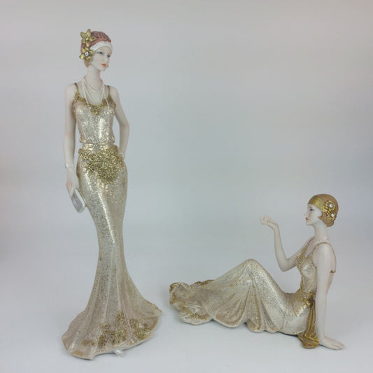 Stunning Art Deco Figurine Broadway Belles Lady Justina Set of 2 - See skirt