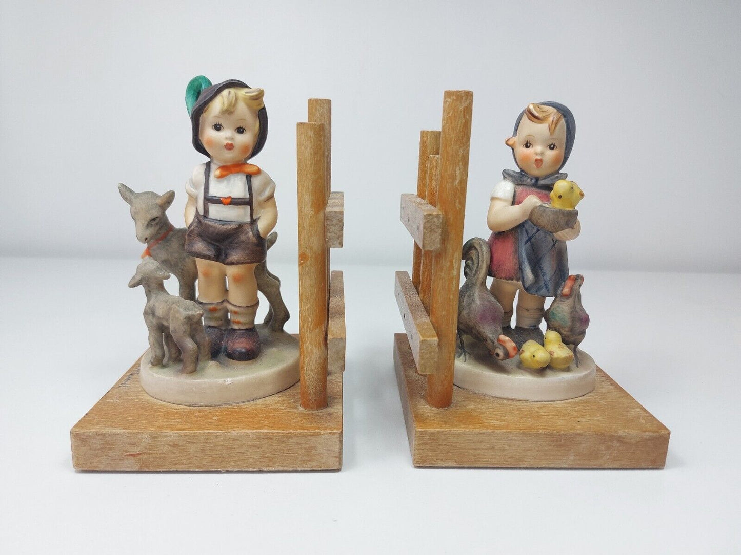 Goebel M.I. Hummel Bookends - Little Goat Herder & Feeding Time Figurines - HUM