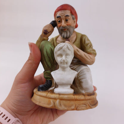 Vintage Porcelain Sculptor Figurine - 1960s Artist Bust Statue Maker, 6" Collect