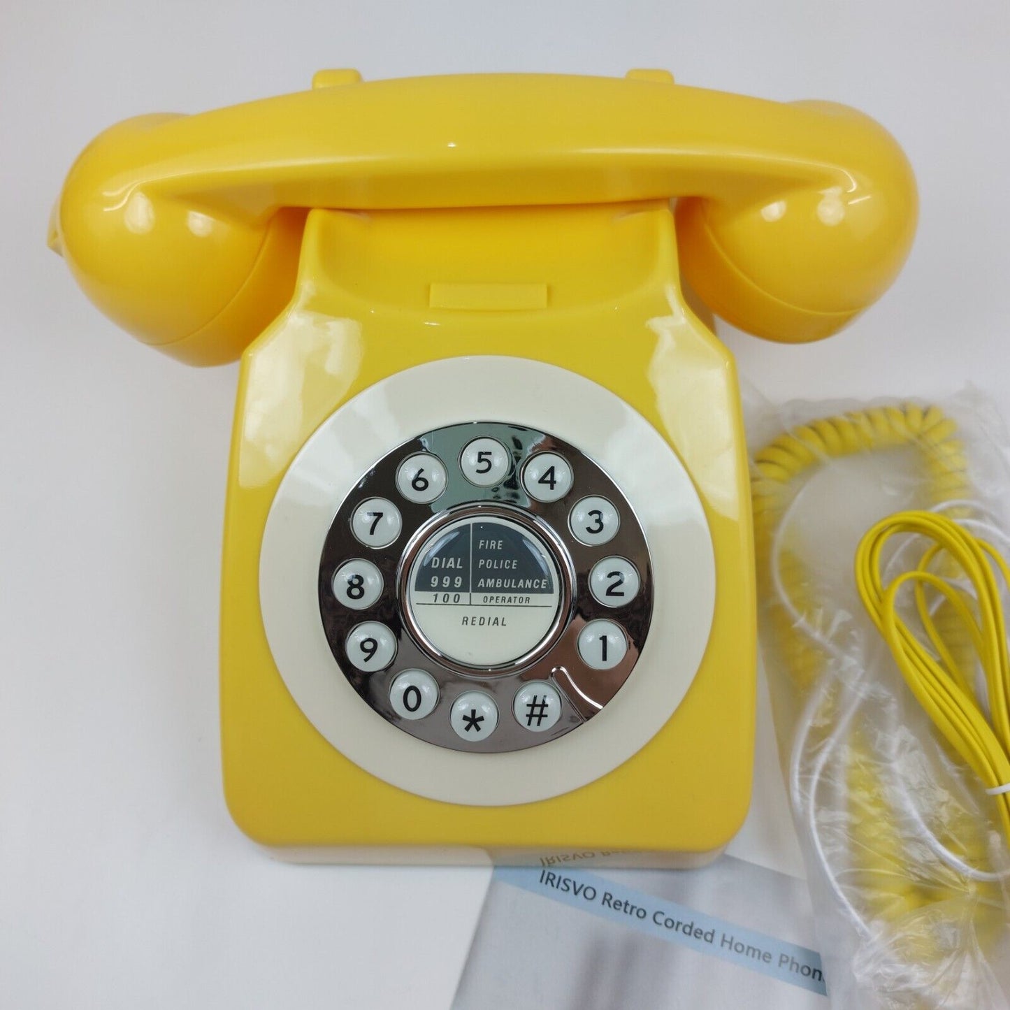 IRISVO Retro Yellow Corded Home Phone - Classic Dial