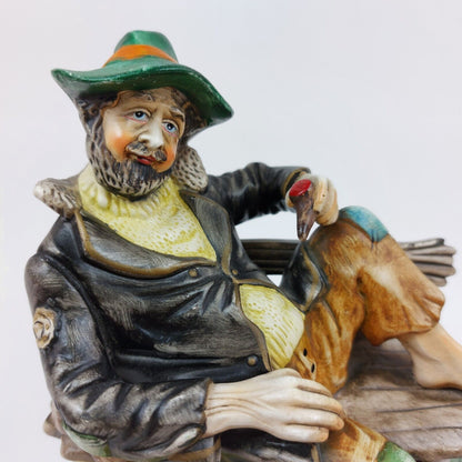 Capodimonte Style Ceramic Figurine of Sitting Man on Bench - Made in Portugal