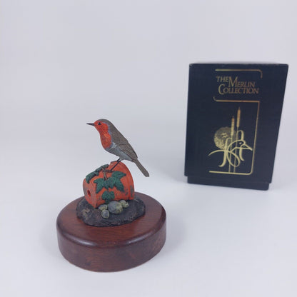 The Merlin Collection Hand Painted Robin Figurine on Wooden Base - Decor Art