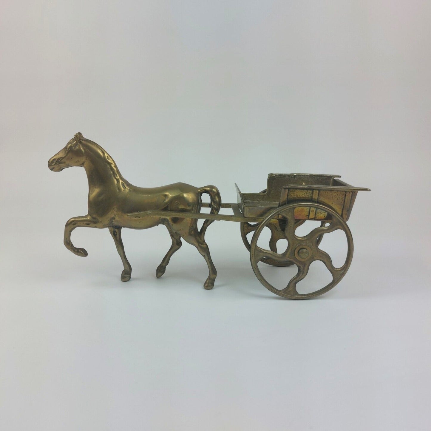 VINTAGE SOLID Gold BRASS, HORSE AND SWIVEL BAR CART / CARRIAGE, Heavy