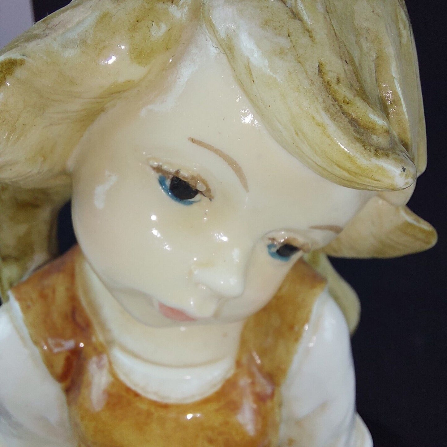 Vintage A. Santini Little Girl Sitting Figurine, Glazed Ceramic, c1950s, 5.6 Inc