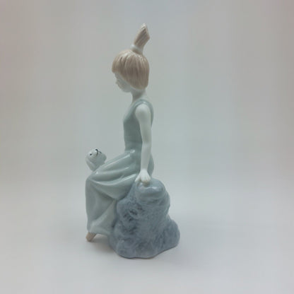 Fine Porcelain Figurine - Lady Sitting with Dog, Handcrafted Glaze