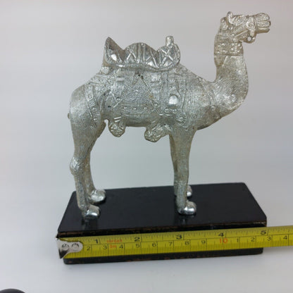 Silver-Plated Metal Camel Statue, Ornate 5.5 Inch Collectible