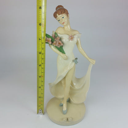 Rare Elegant Vintage Ceramic Figurine, Lady with Flowers, Good Condition