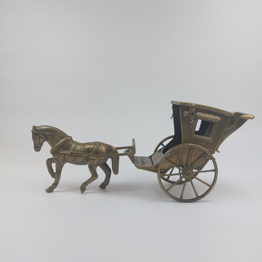 VINTAGE SOLID Gold BRASS, HORSE AND SWIVEL BAR CART / CARRIAGE, Heavy