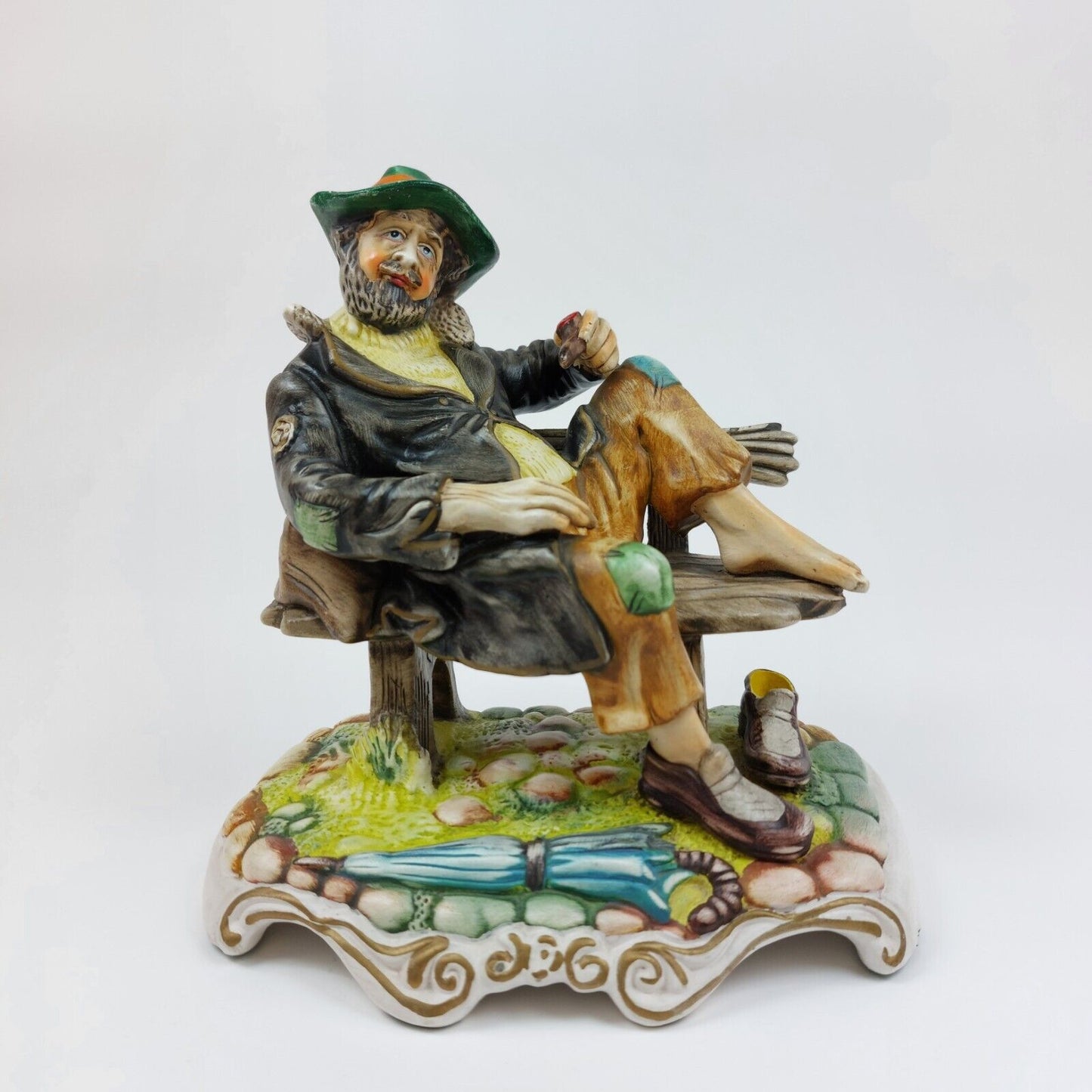 Capodimonte Style Ceramic Figurine of Sitting Man on Bench - Made in Portugal