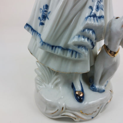 Leonardo Collection Porcelain Lady Figurine with Dog, Blue and White Dress