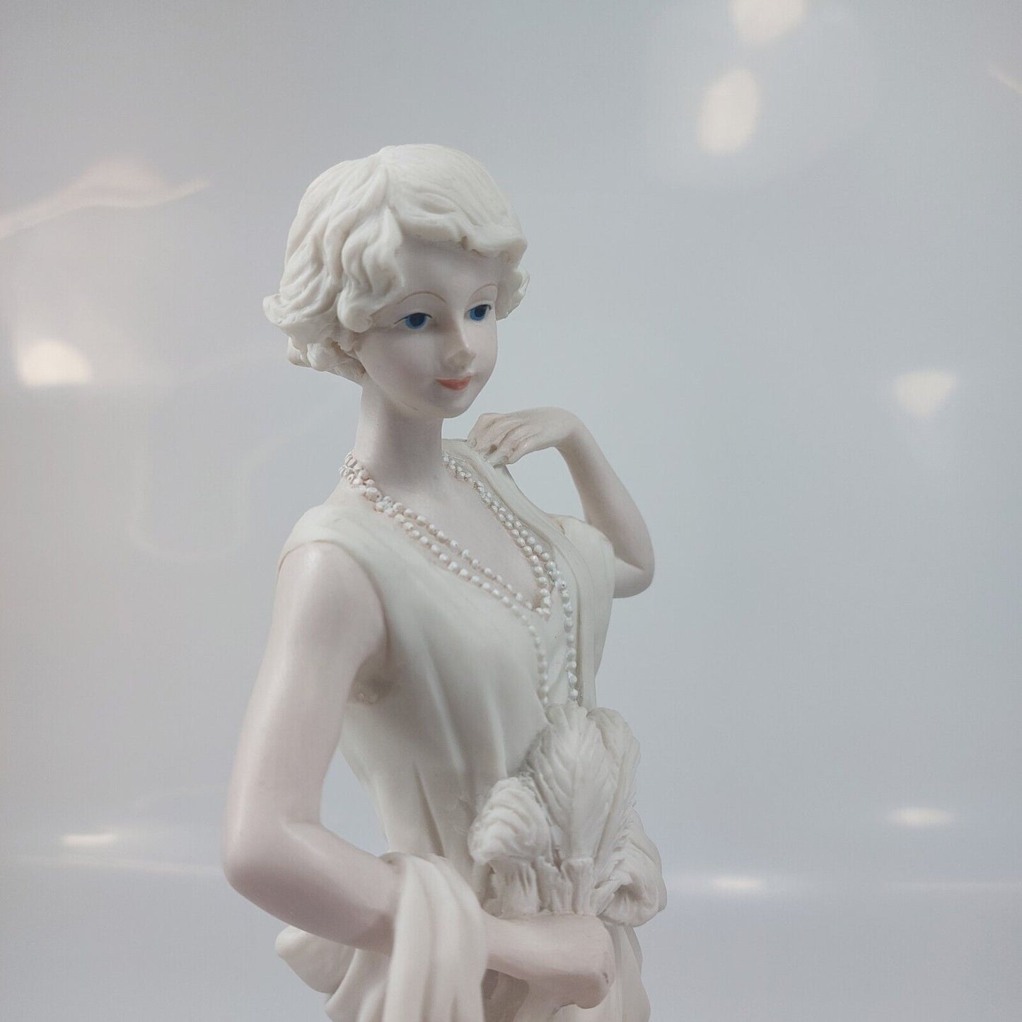 Detailed Lady Figurine with Pearl Necklace, Collectible Sculpture, Art Deco