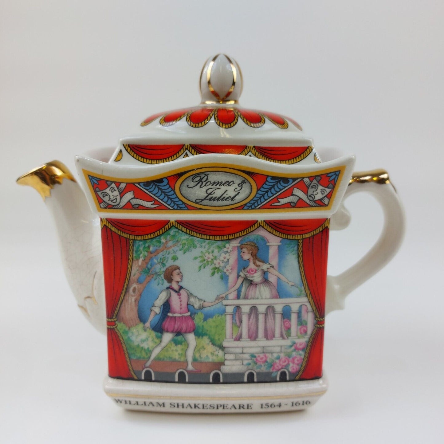 SADLER English Teapot Romeo and Juliet Gold Trim Staffordshire Collectible