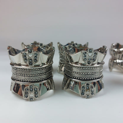 Wallace Silversmiths Nickel & Black Diamond Crystal Napkin Rings-1 Male & 1 Fema