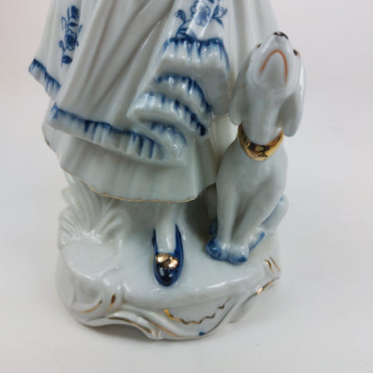 Leonardo Collection Porcelain Lady Figurine with Dog, Blue and White Dress