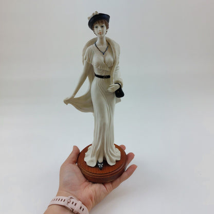 Art Deco Elegant Lady Figurine "Sheila" with Coat, Hat, and Bag - 11.75" - white