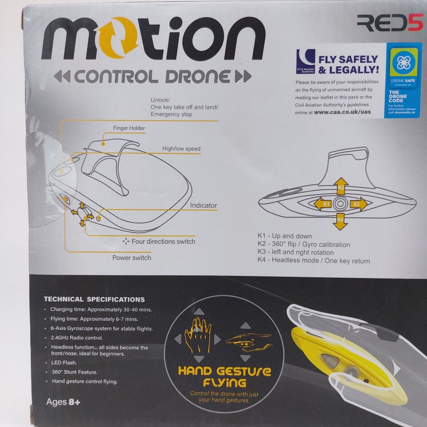 RED5 Motion Control Drone - Hand Gesture Flying, 360° Stunt, LED Light