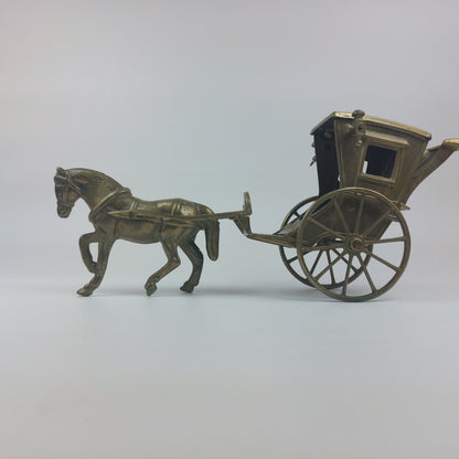 VINTAGE SOLID Gold BRASS, HORSE AND SWIVEL BAR CART / CARRIAGE, Heavy