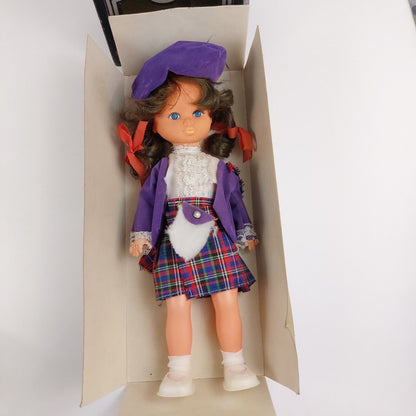 1950s Scottish Argyle Souvenir Girl Doll with Rooted Hair - Vintage Rare, 30 cm