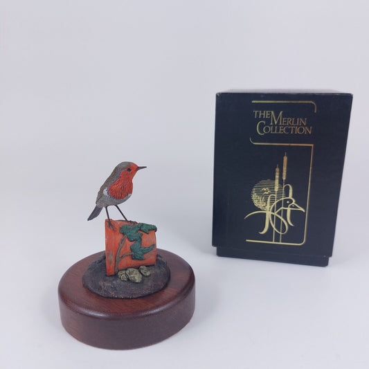 The Merlin Collection Hand Painted Robin Figurine on Wooden Base - Decor Art