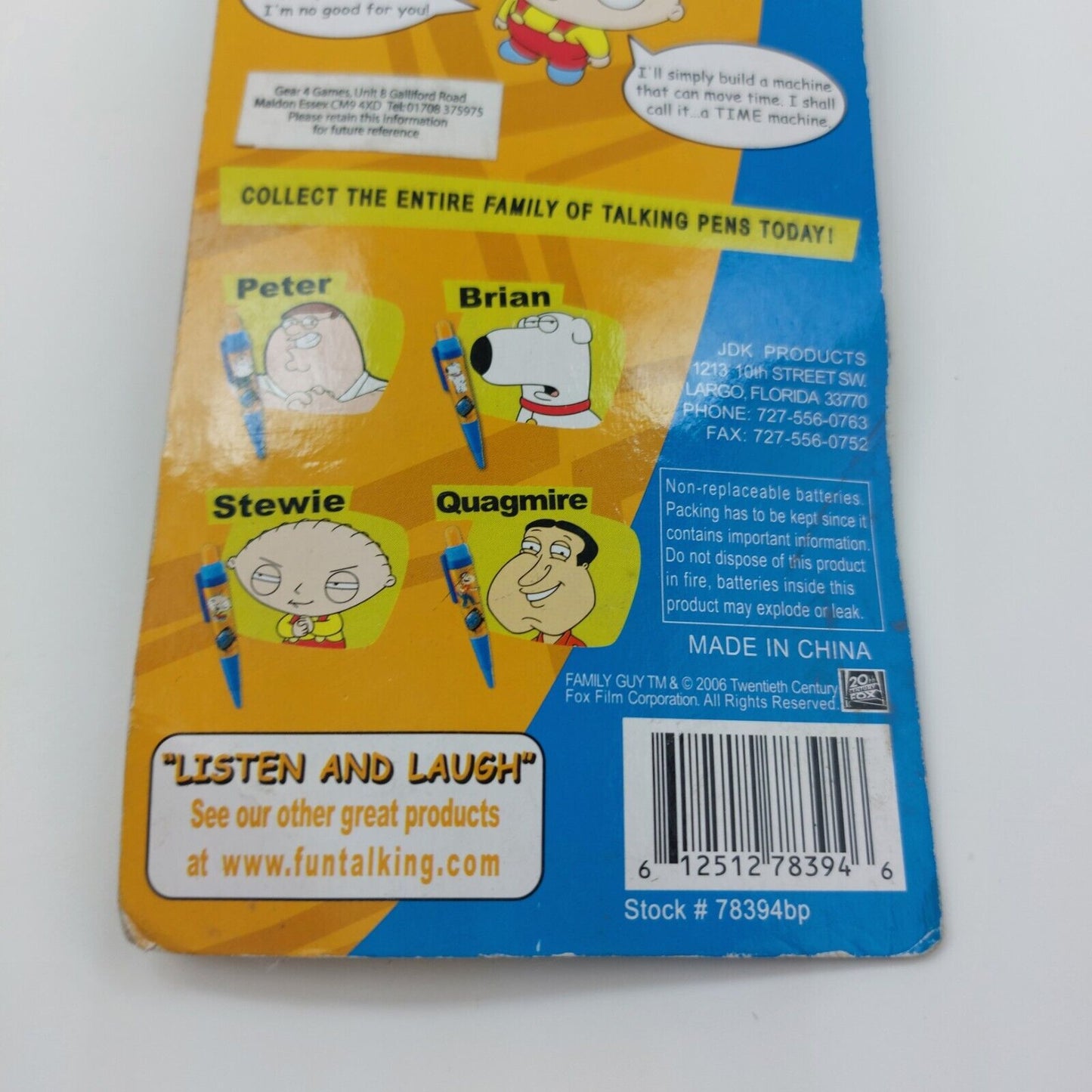 Family Guy Stewie Talking Pen Collectible with Phrases from TV Show - 2006