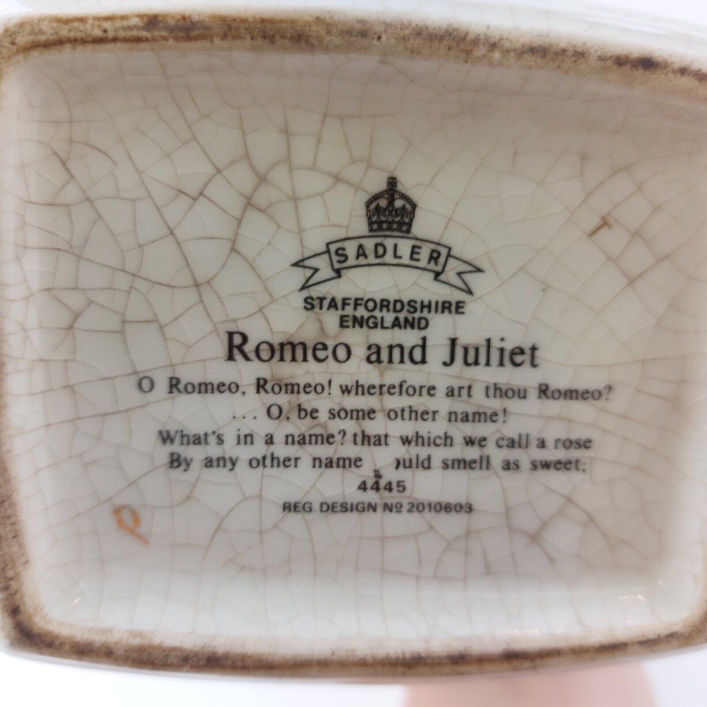 SADLER English Teapot Romeo and Juliet Gold Trim Staffordshire Collectible