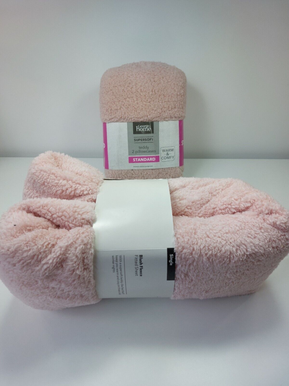 George Home Teddy Fleece Thermal Single Fitted Sheet & Pillowcase Set - Pink