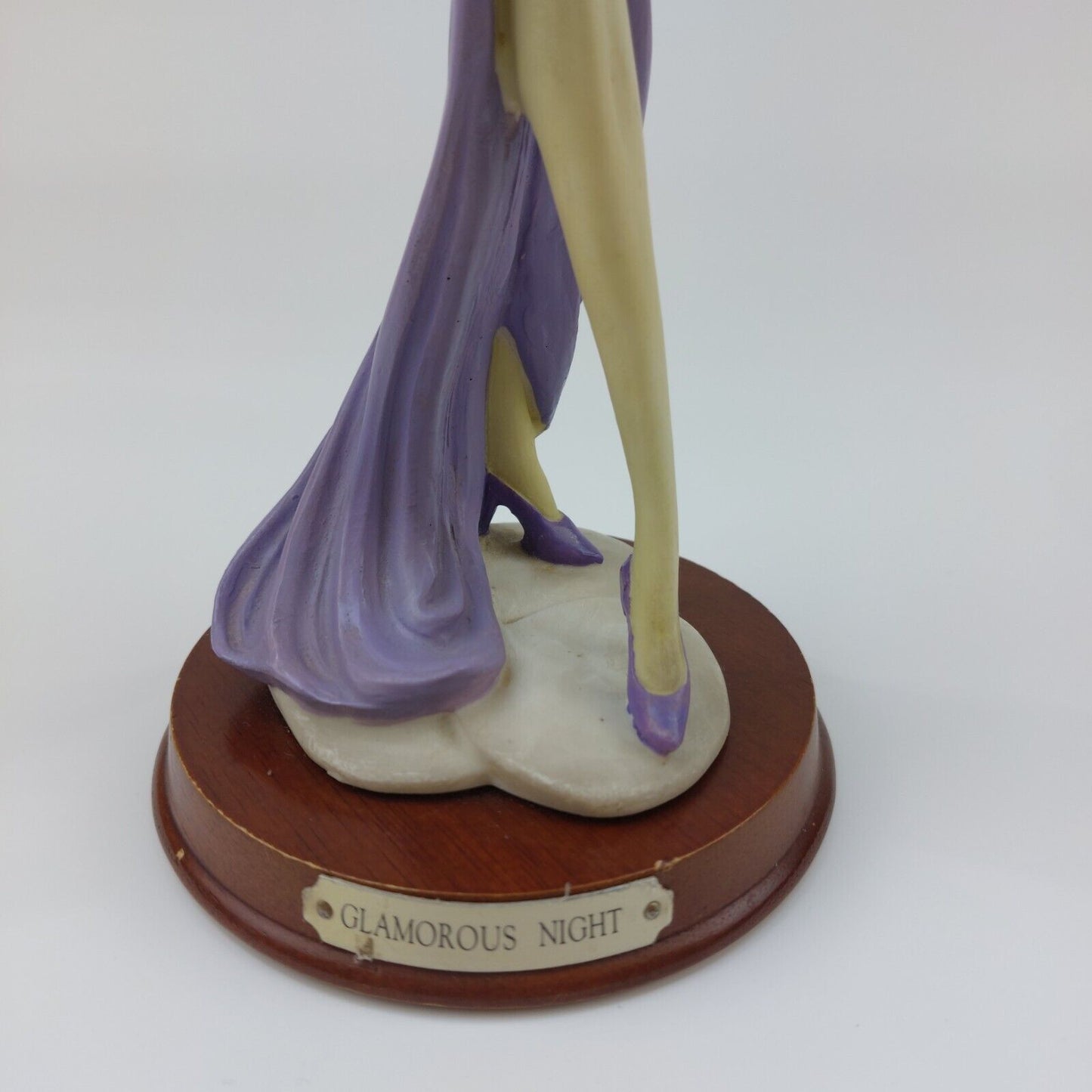 Glamorous Night Figurine - Rare 1990s Collectible in Purple Dress with Wood Base