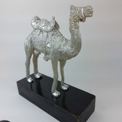 Silver-Plated Metal Camel Statue, Ornate 5.5 Inch Collectible