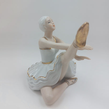 Pair of Vintage Porcelain Ballerina Figurines - Lavender & White/Gold