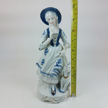 Leonardo Collection Porcelain Lady Figurine with Dog, Blue and White Dress