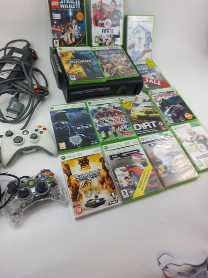 Black XBOX 360 120GB HDD Console With 2 Controllers & 14 Games