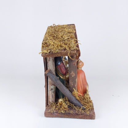 Vintage Nativity Set Resin Figures Wooden Manger Moss Detail International Chris