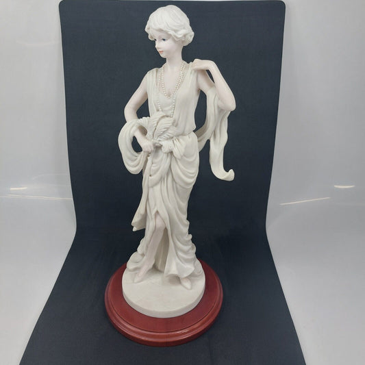 Detailed Lady Figurine with Pearl Necklace, Collectible Sculpture, Art Deco