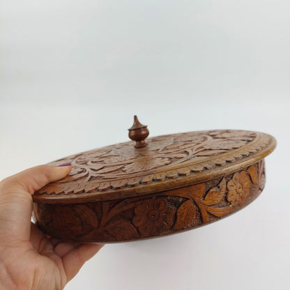 Handcrafted Carved Wooden Box with Lid Breakfast & Decorative Multipurpose