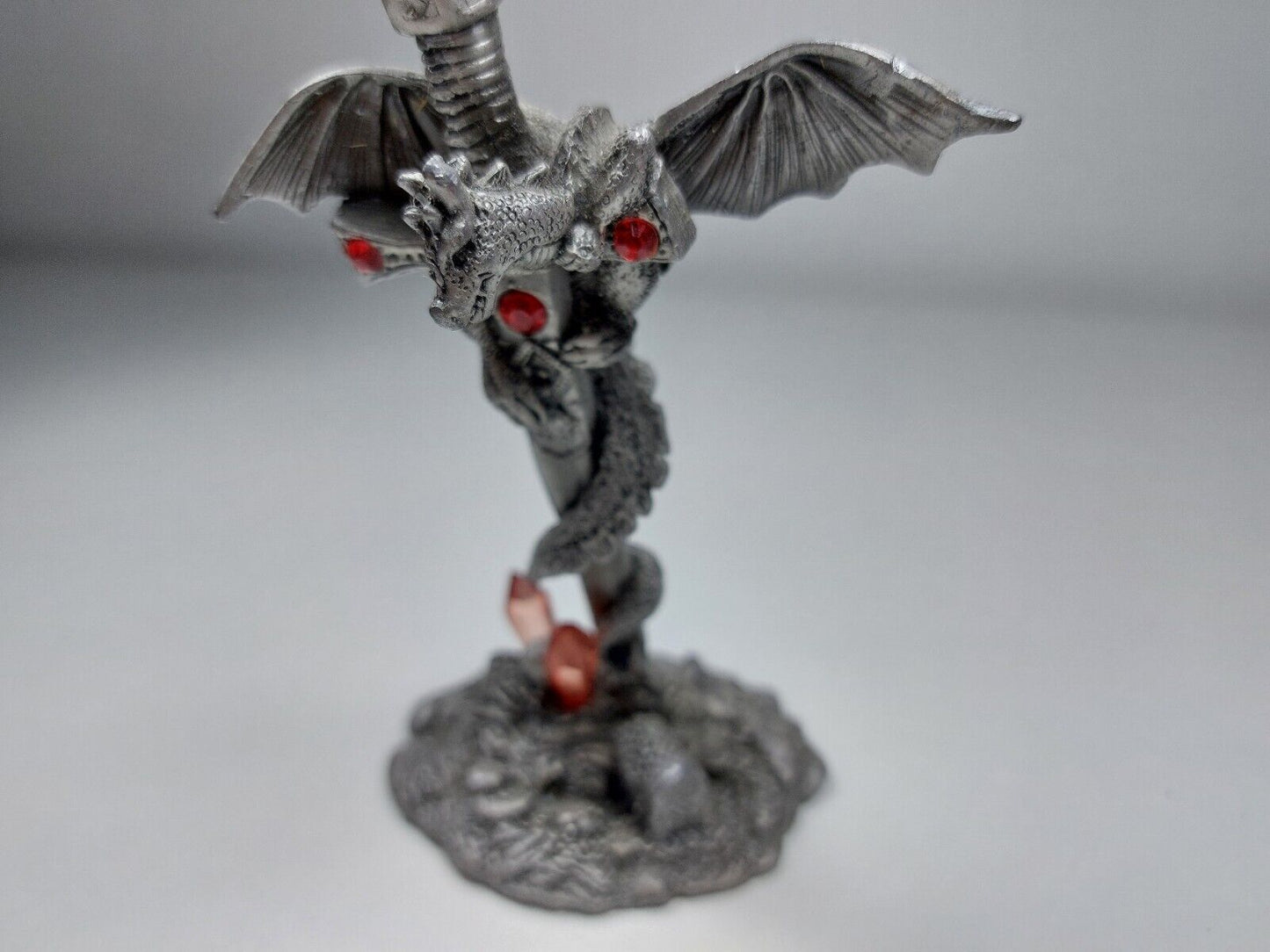 RARE Gothic Dragon Figurine with Gem  Sword - Heavy Metallic Fantasy Collectible