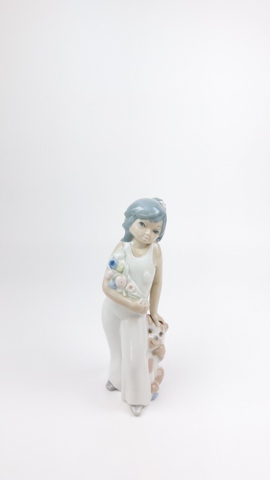 Casades Ceramic Figurine - "Girl with Flowers & Puppy" Made in Spain