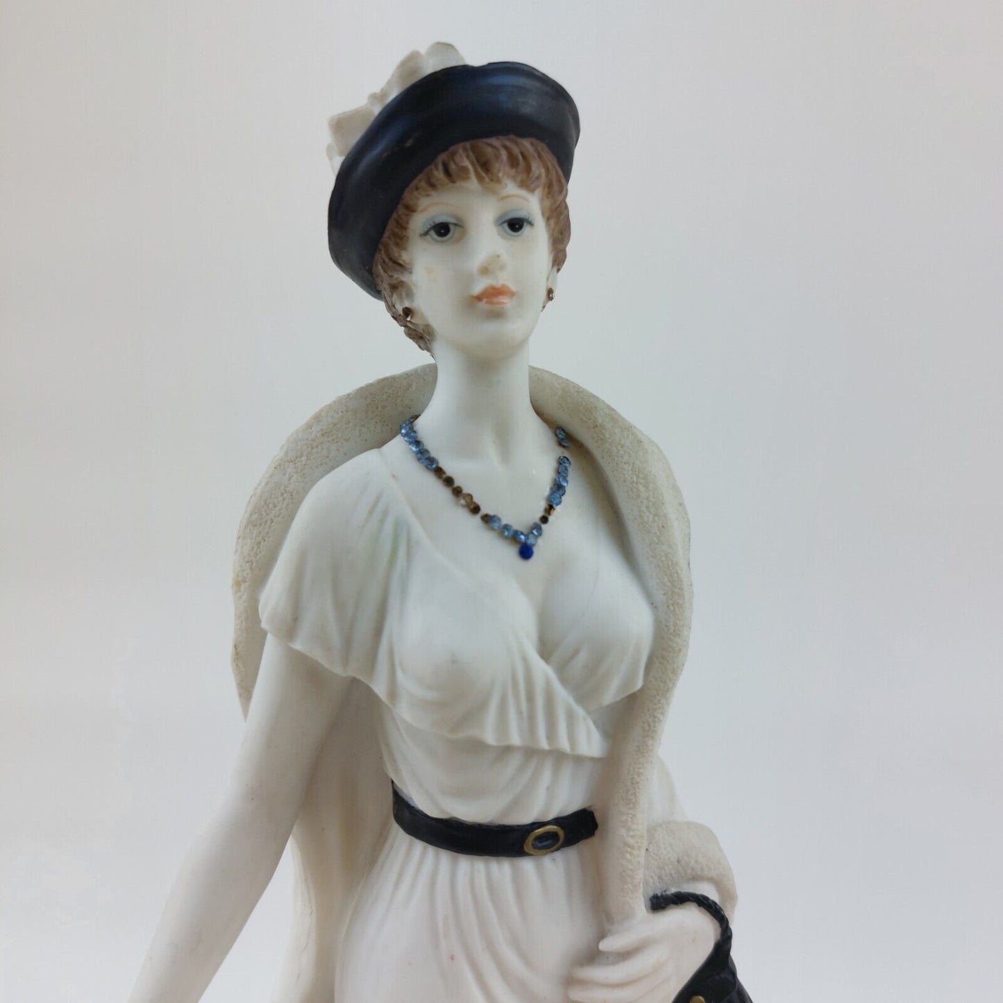 Art Deco Elegant Lady Figurine "Sheila" with Coat, Hat, and Bag - 11.75" - white