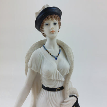 Art Deco Elegant Lady Figurine "Sheila" with Coat, Hat, and Bag - 11.75" - white