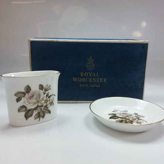 Royal Worcester Bone China Oval Spill Vase & Pin Trinket Plate Dish with Box