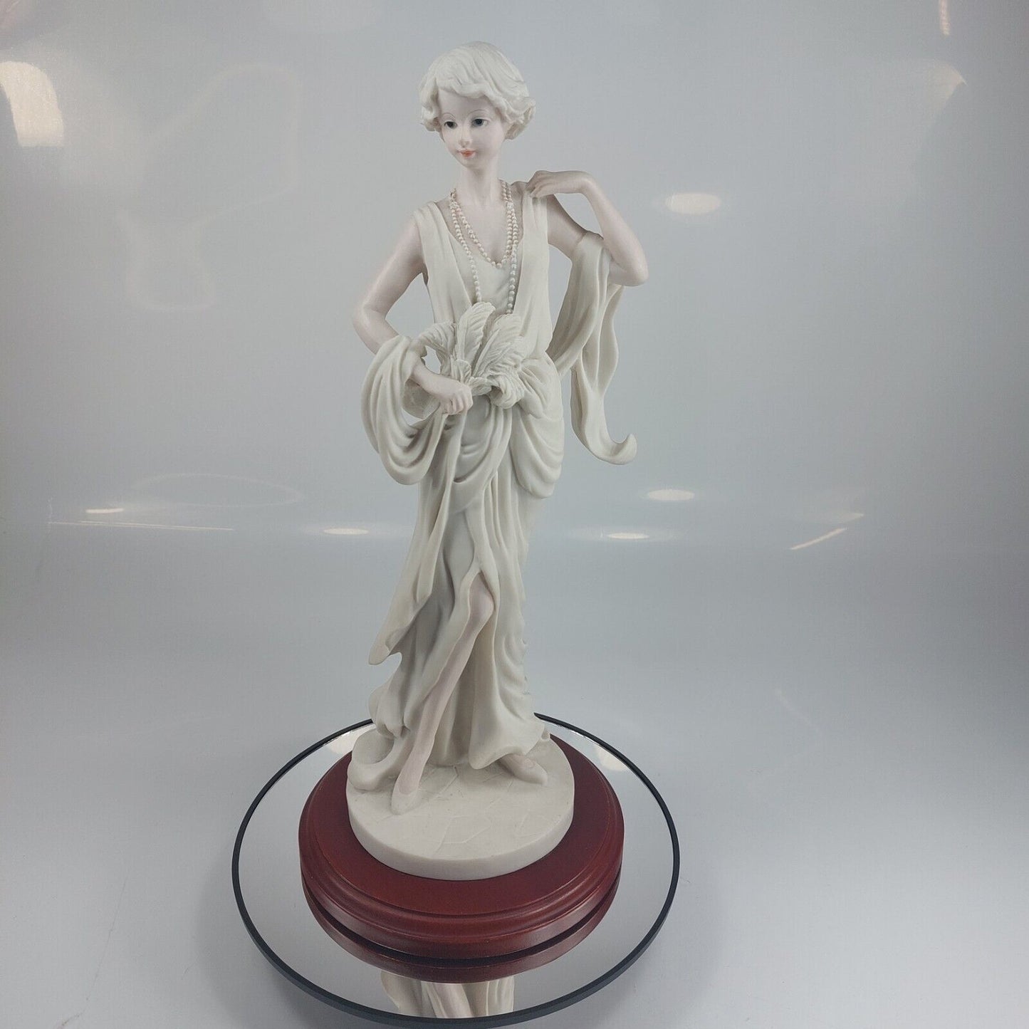 Detailed Lady Figurine with Pearl Necklace, Collectible Sculpture, Art Deco