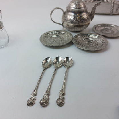 Turkish/Persian Handmade Hammered Stainless Steel Tea Set with Tray and Cups