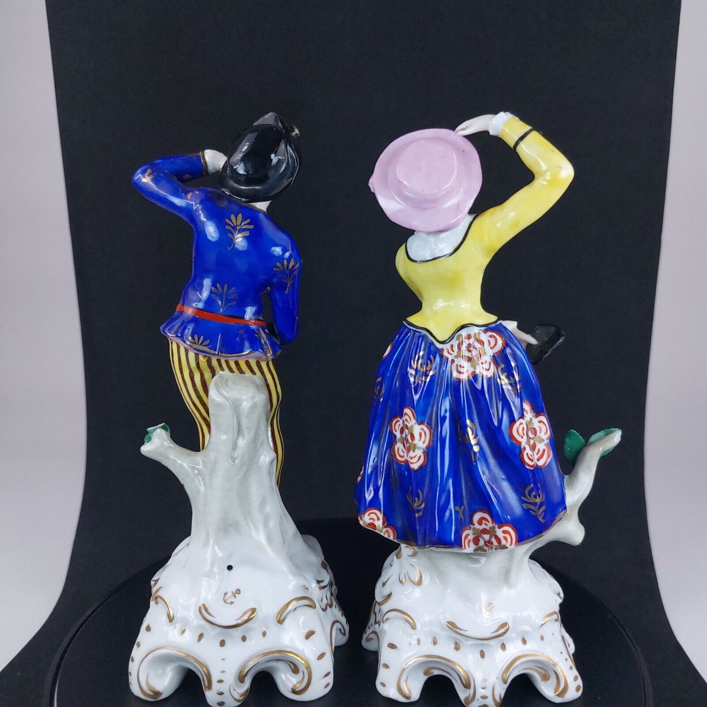 Antique Porcelain Figurines, Woman and Man Dancing, Vibrant Hand-Painted Details