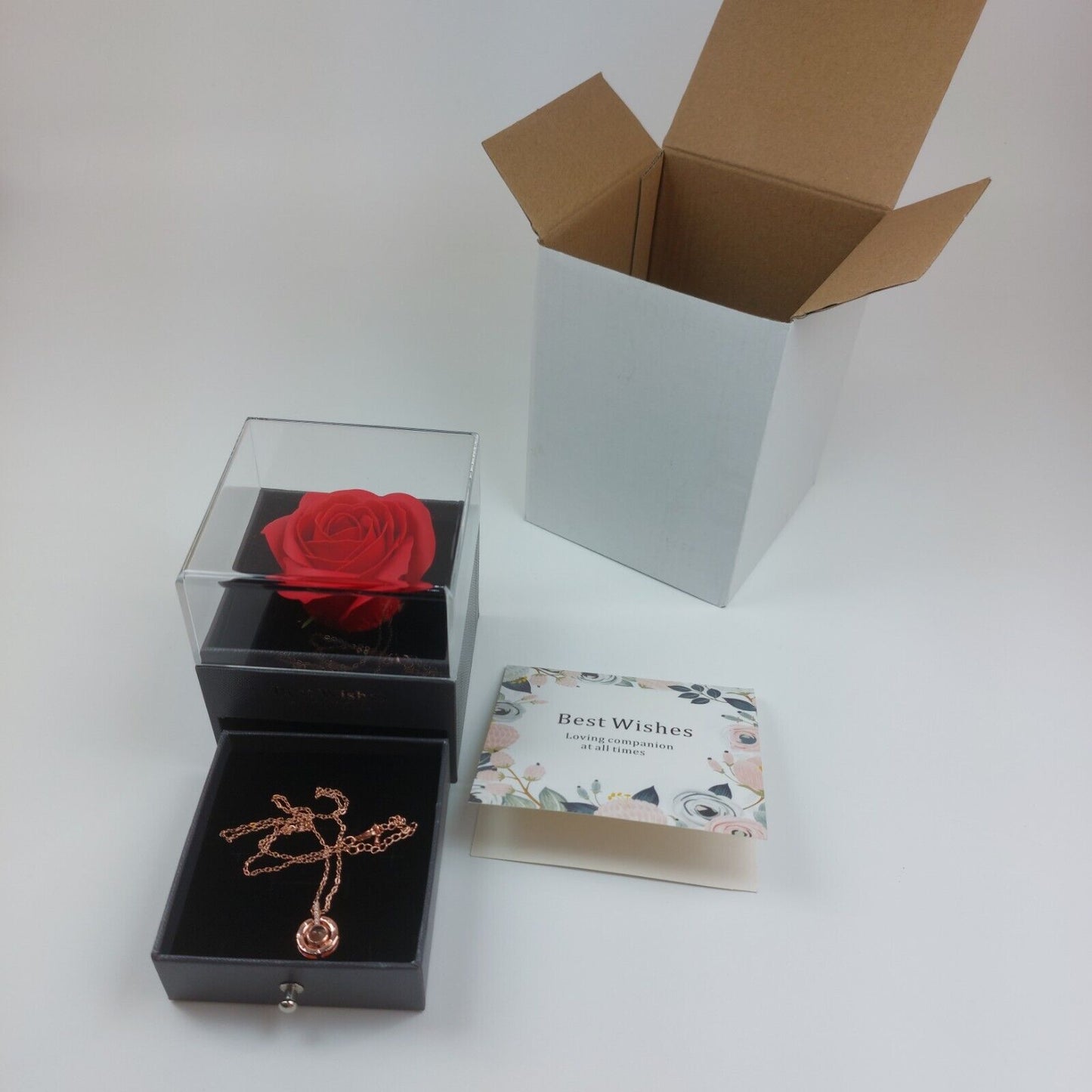 Best Wishes Rose & Necklace Gift Set - Elegant Keepsake Box - Ideal for Special