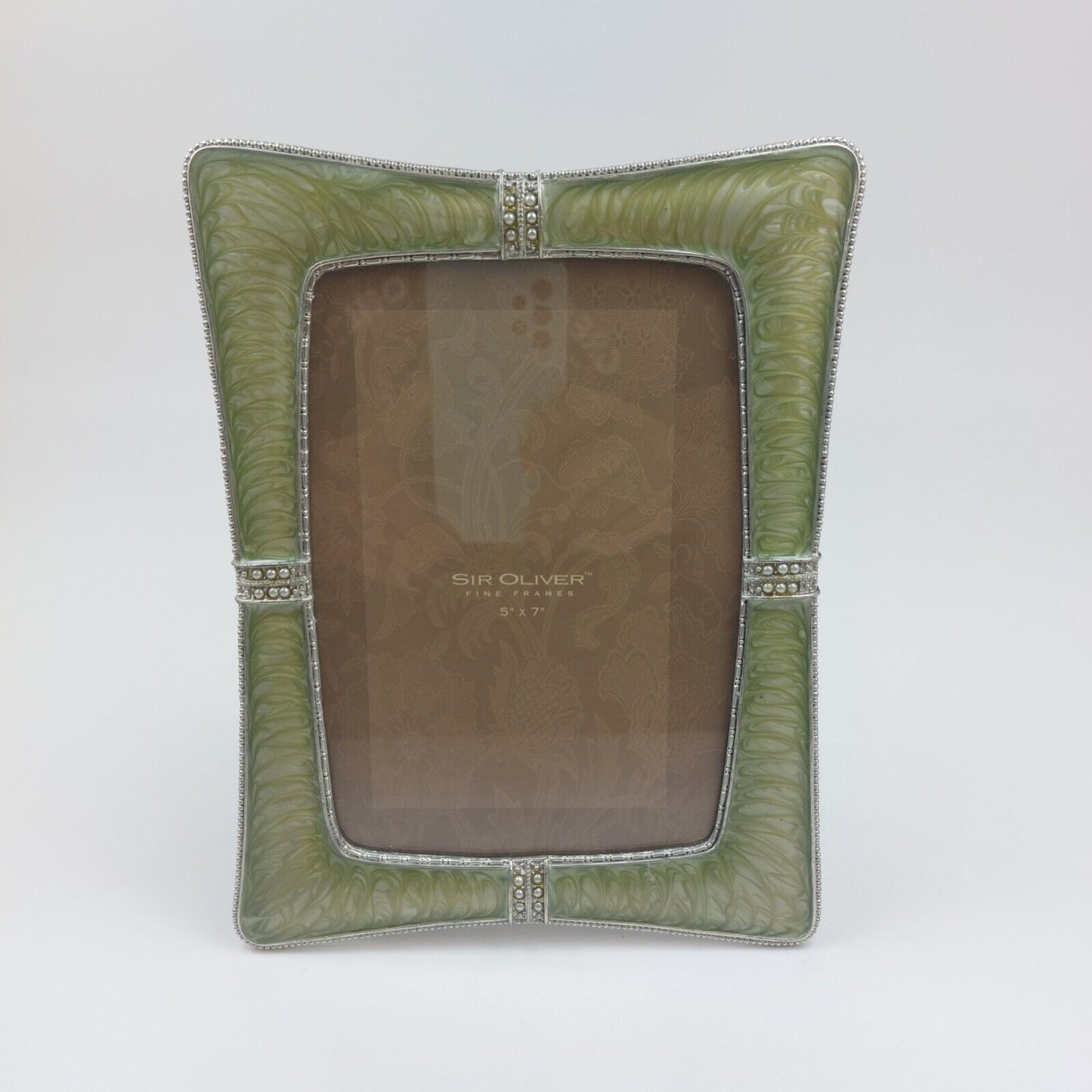 Sir Oliver 5x7 Green Enamel Picture Frame with Rhinestone Accent - Vintage Style