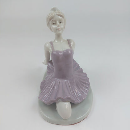 Pair of Vintage Porcelain Ballerina Figurines - Lavender & White/Gold