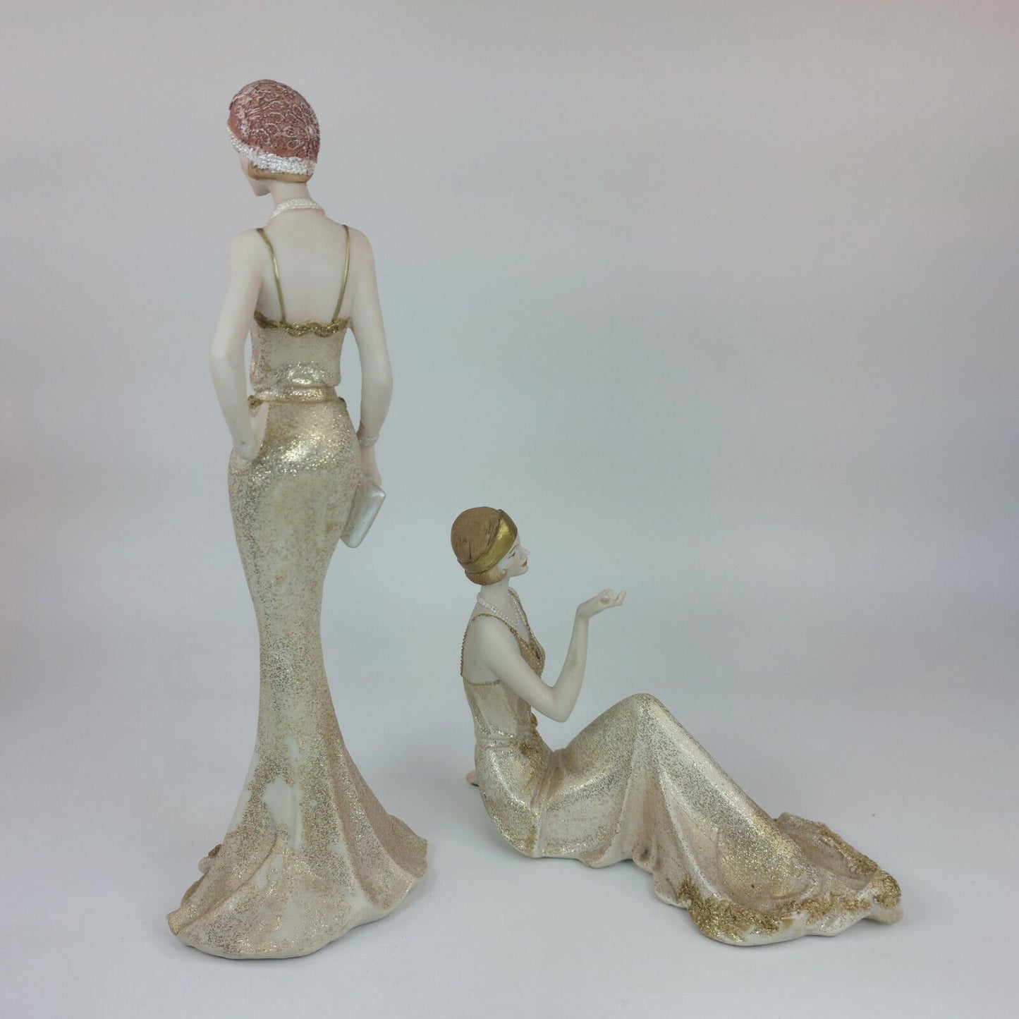 Stunning Art Deco Figurine Broadway Belles Lady Justina Set of 2 - See skirt