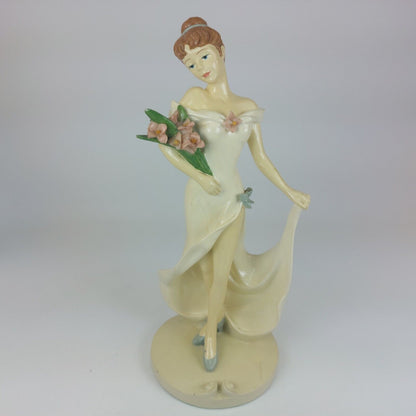 Rare Elegant Vintage Ceramic Figurine, Lady with Flowers, Good Condition