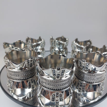 Wallace Silversmiths Nickel & Black Diamond Crystal Napkin Rings-1 Male & 1 Fema